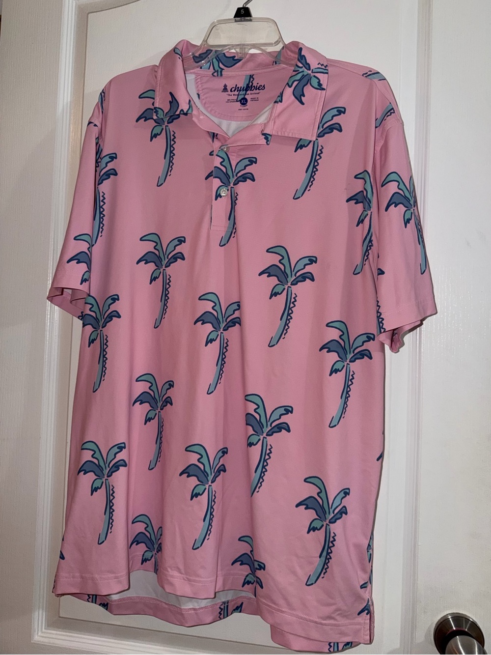 chubbies Pink Polo with Blue Palm-Print
